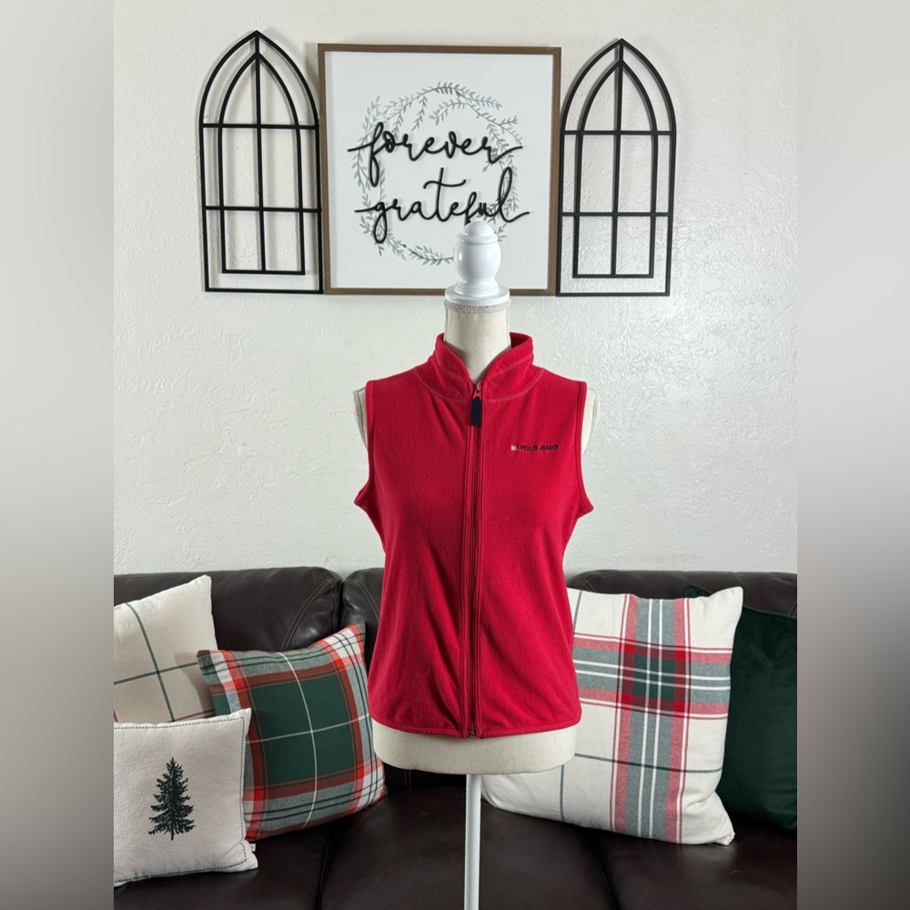 Vintage Ralph Lauren Red Full Zip Fleece Vest Size L Classic Retro